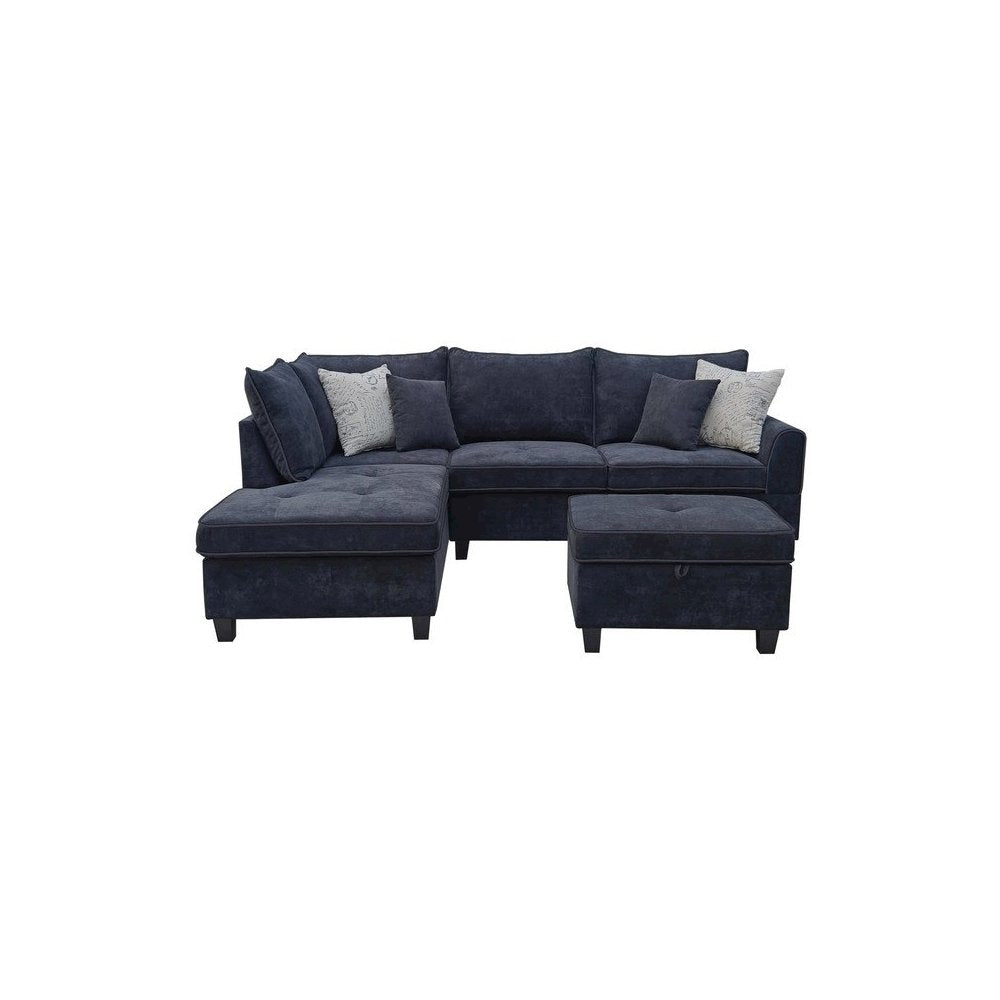 99.5"W Black Fabric Sectional Sofa with Left-Facing Chaise Storage Ottoman