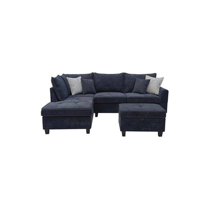 99.5"W Black Fabric Sectional Sofa with Left-Facing Chaise Storage Ottoman