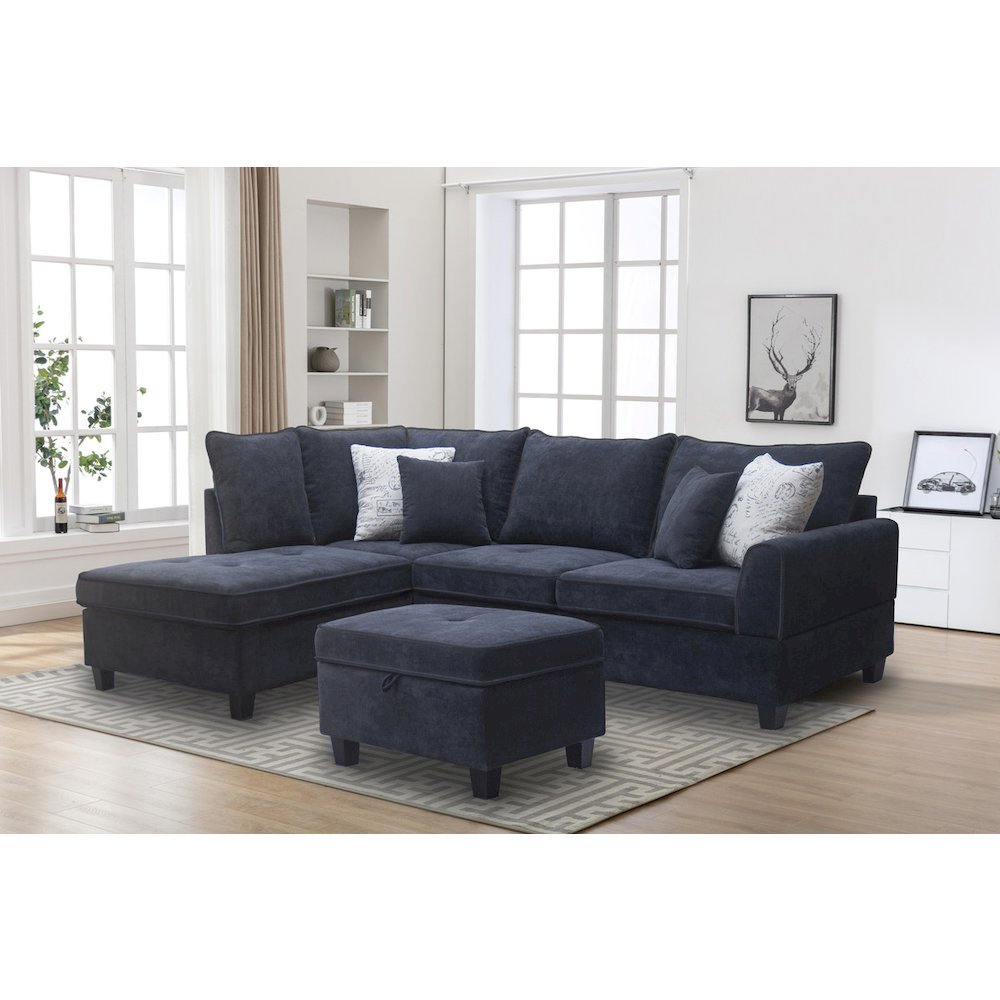 99.5"W Black Fabric Sectional Sofa with Left-Facing Chaise Storage Ottoman