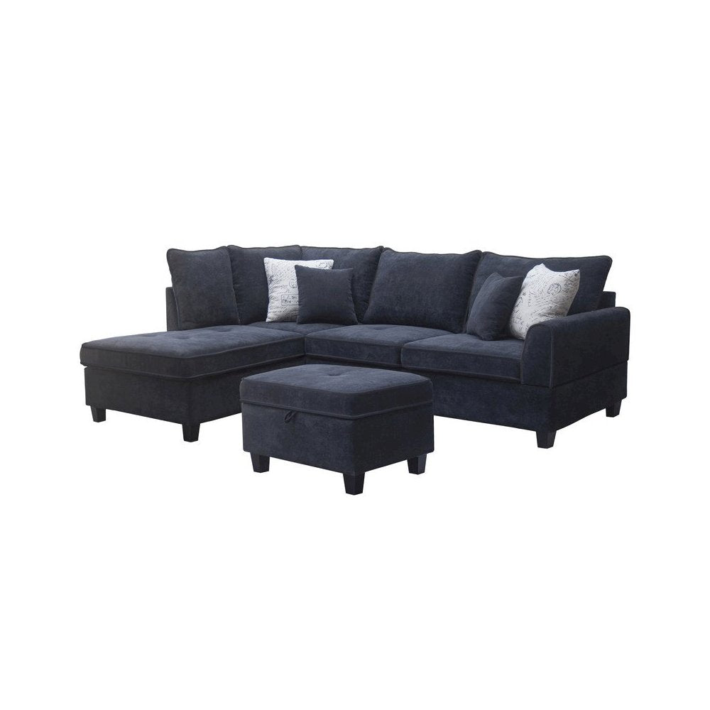 99.5"W Black Fabric Sectional Sofa with Left-Facing Chaise Storage Ottoman