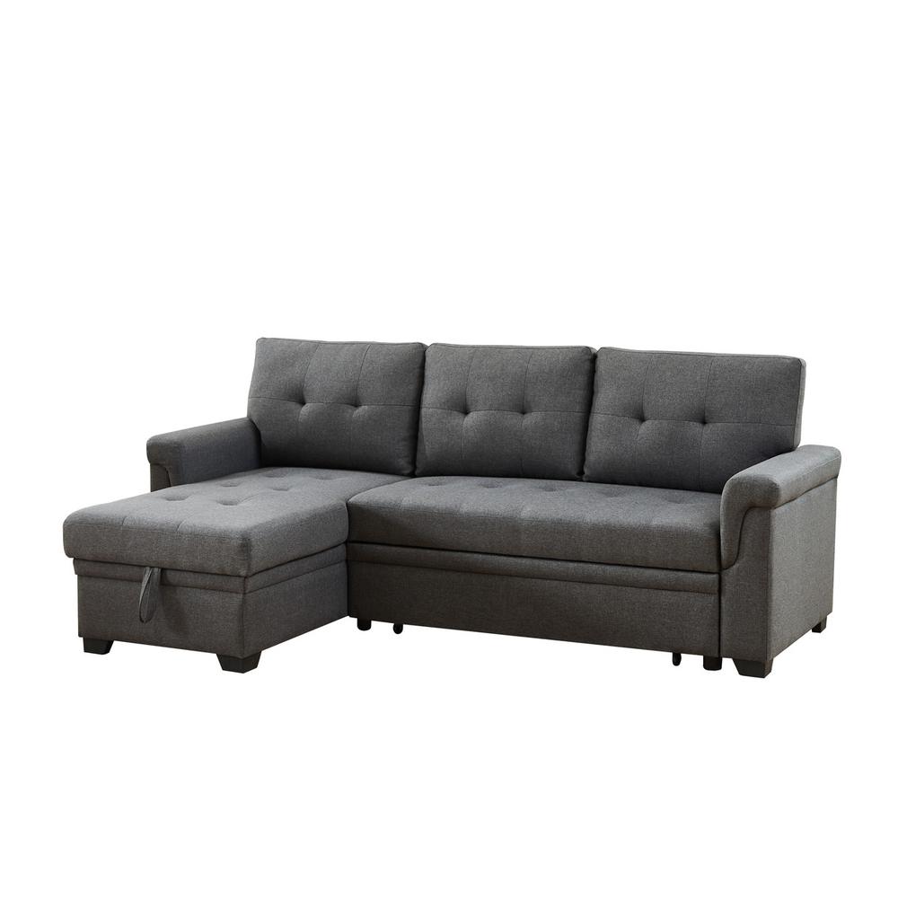 Lucca Dark Gray Linen Reversible Sleeper Sectional Sofa with Storage Chaise