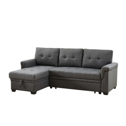 Lucca Dark Gray Linen Reversible Sleeper Sectional Sofa with Storage Chaise