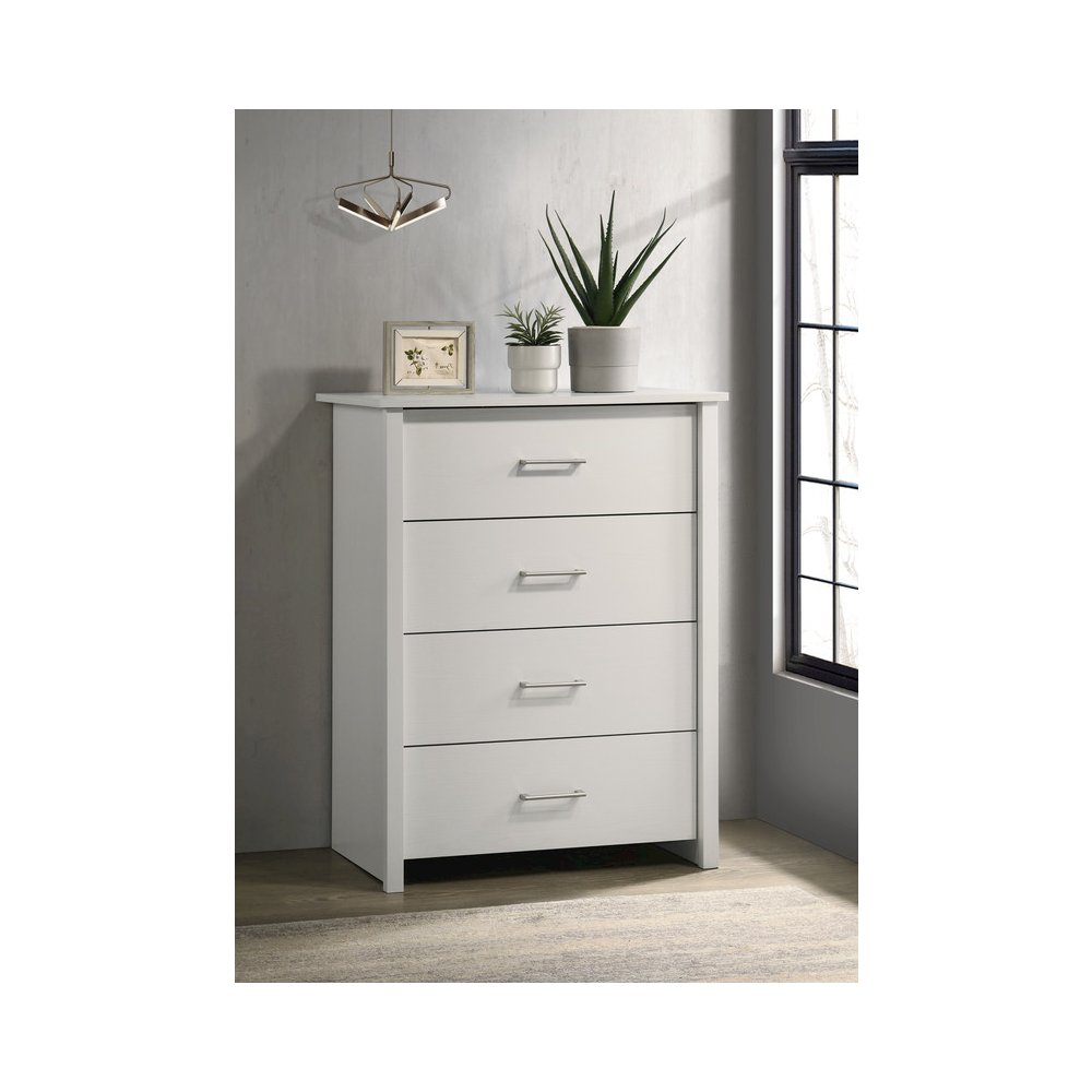 Celeste 32"W White 4-Drawer Chest with Silver Handles