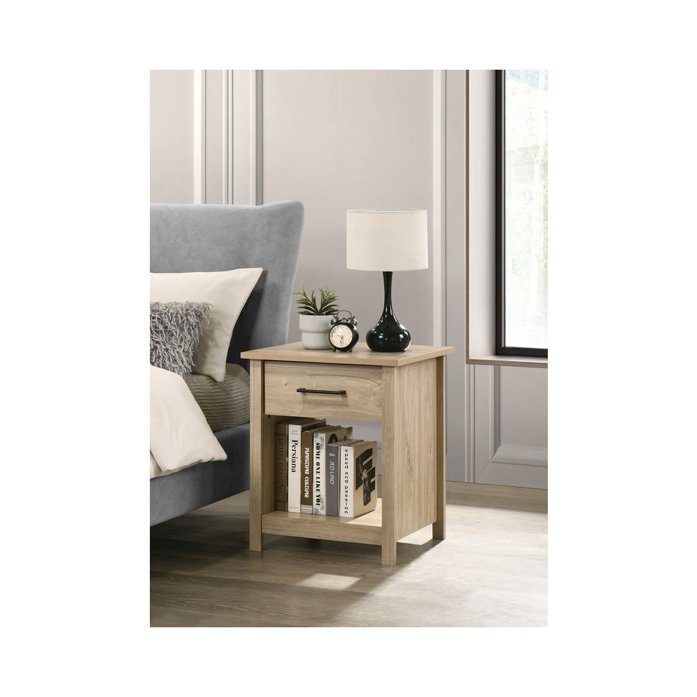 Celeste 20"W Light Oak Finish 1-Drawer Nightstand Bedside Table