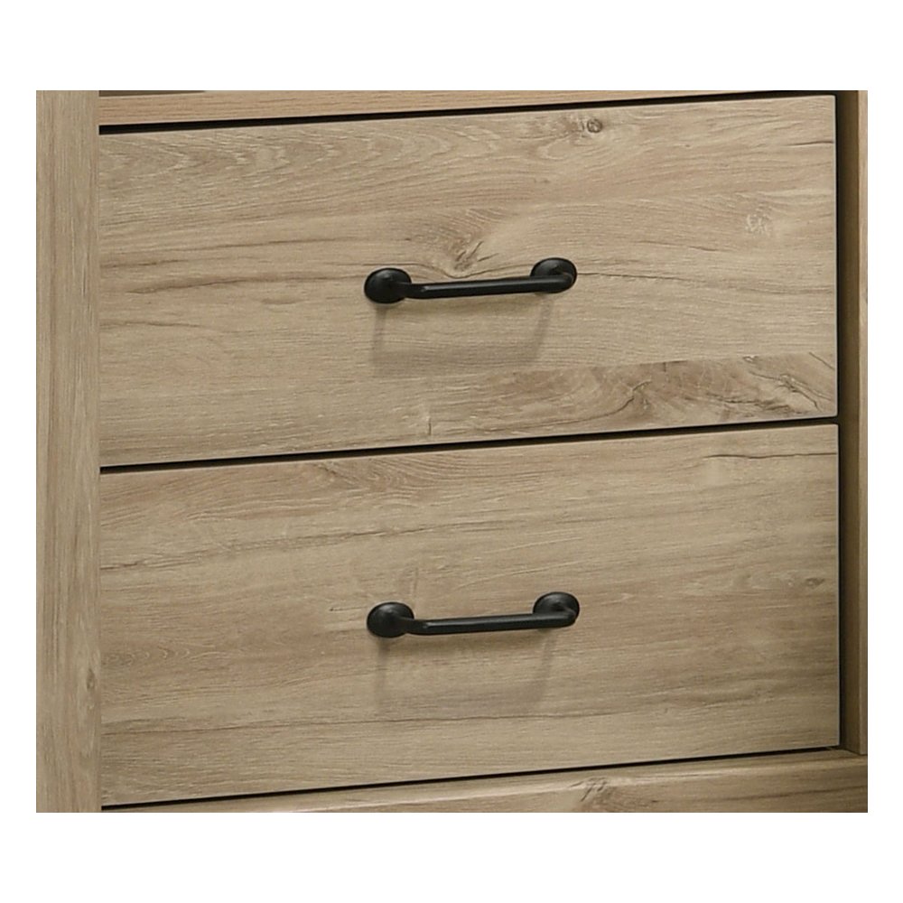 22"W Light Oak Finish 2-Drawer Nightstand Bedside Table with USB Charging  Ports