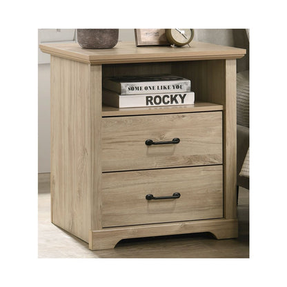 22"W Light Oak Finish 2-Drawer Nightstand Bedside Table with USB Charging  Ports