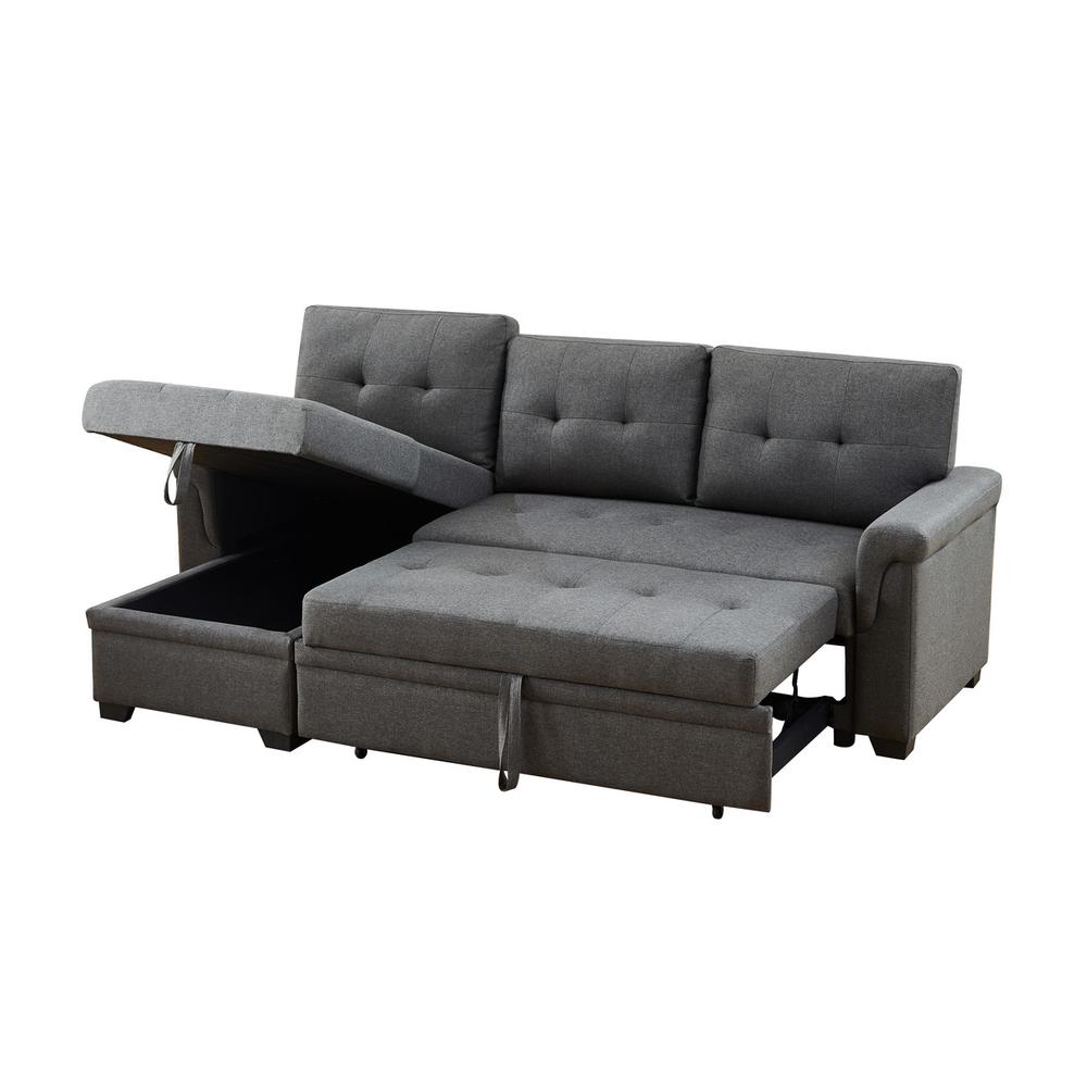 Lucca Dark Gray Linen Reversible Sleeper Sectional Sofa with Storage Chaise