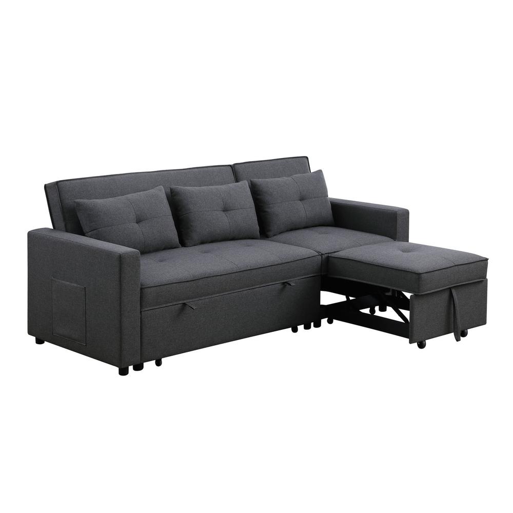 Zoey Dark Gray Linen Convertible Sleeper Sofa with Side Pocket