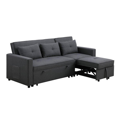 Zoey Dark Gray Linen Convertible Sleeper Sofa with Side Pocket