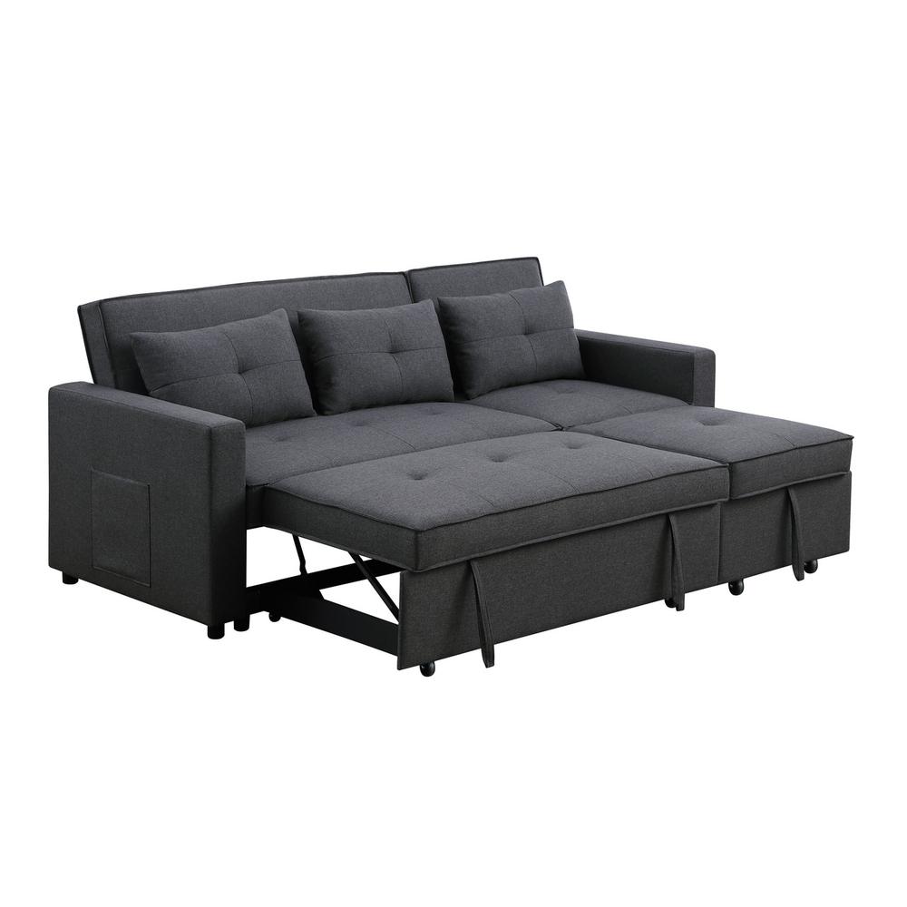 Zoey Dark Gray Linen Convertible Sleeper Sofa with Side Pocket