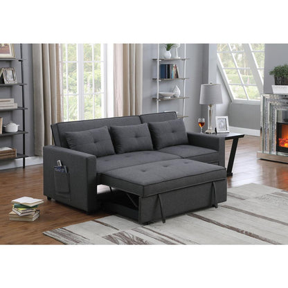 Zoey Dark Gray Linen Convertible Sleeper Sofa with Side Pocket