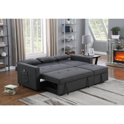 Zoey Dark Gray Linen Convertible Sleeper Sofa with Side Pocket