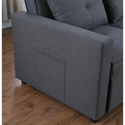 Zoey Dark Gray Linen Convertible Sleeper Sofa with Side Pocket