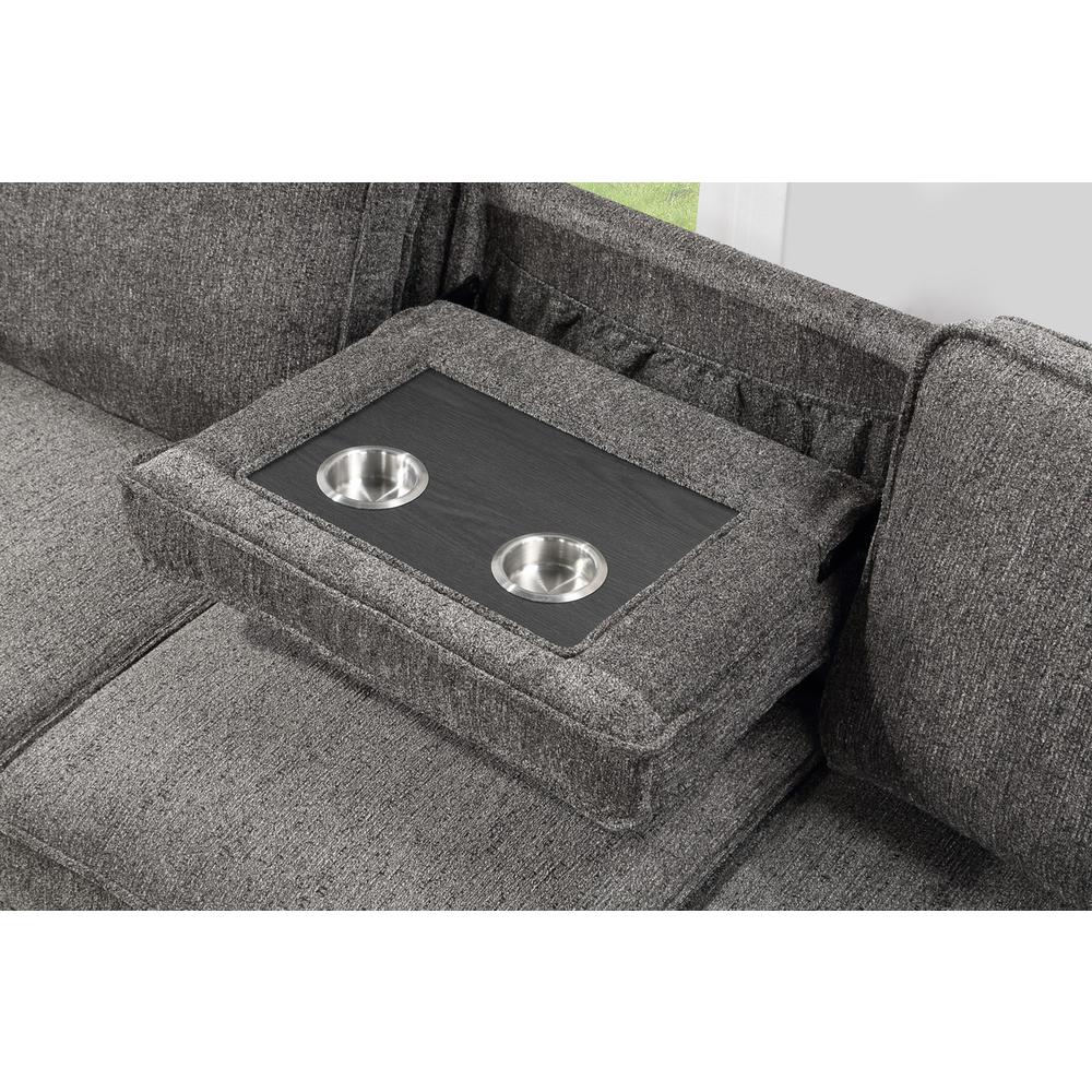 Estelle Dark Gray Fabric Reversible Sleeper Sectional with Storage Chaise Drop-Down Table 2 Cup Holders and 2 USB Ports