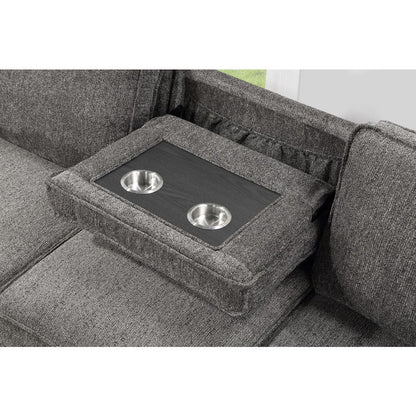 Estelle Dark Gray Fabric Reversible Sleeper Sectional with Storage Chaise Drop-Down Table 2 Cup Holders and 2 USB Ports