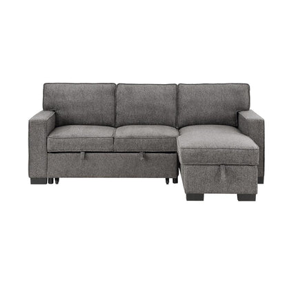 Estelle Dark Gray Fabric Reversible Sleeper Sectional with Storage Chaise Drop-Down Table 2 Cup Holders and 2 USB Ports