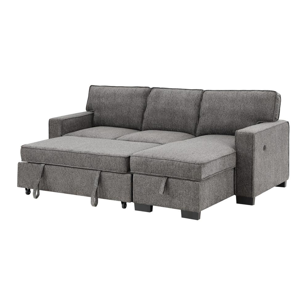 Estelle Dark Gray Fabric Reversible Sleeper Sectional with Storage Chaise Drop-Down Table 2 Cup Holders and 2 USB Ports