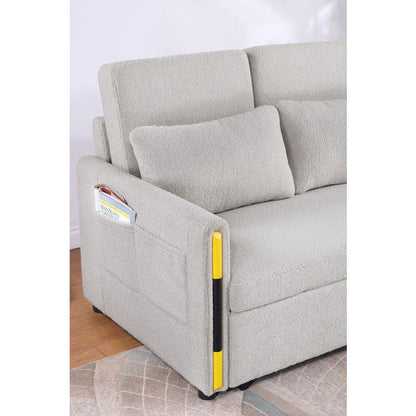 Beige Teddy Velvet Sleeper Loveseat with Side Pockets