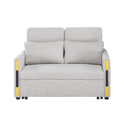 Beige Teddy Velvet Sleeper Loveseat with Side Pockets