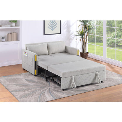 Beige Teddy Velvet Sleeper Loveseat with Side Pockets