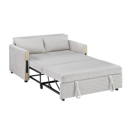Beige Teddy Velvet Sleeper Loveseat with Side Pockets