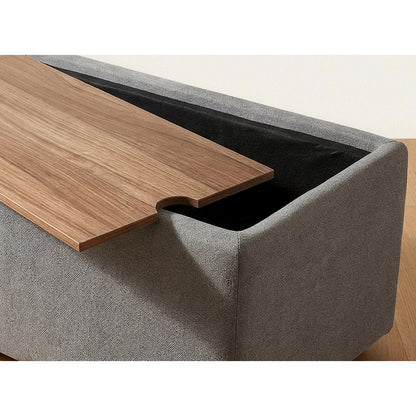Light Gray Upholstered Storage Ottoman Console Table with Wooden Top