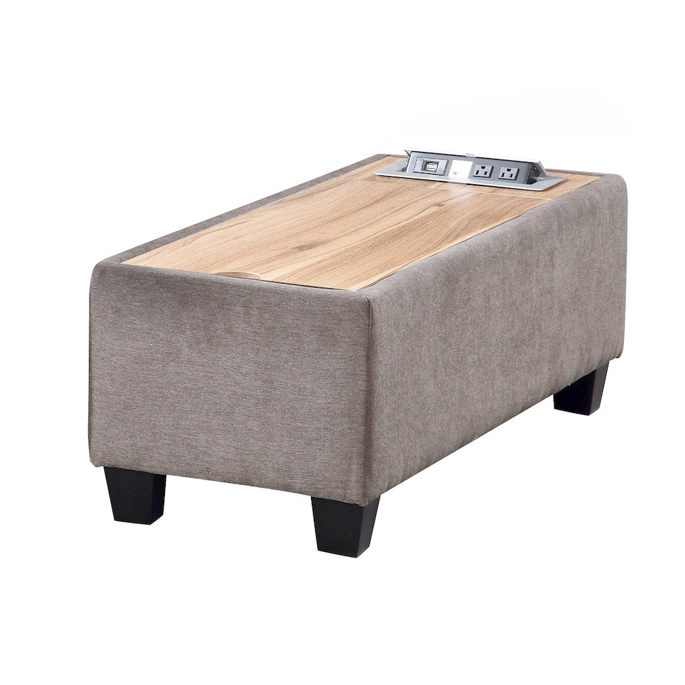 Light Gray Upholstered Storage Ottoman Console Table with Wooden Top