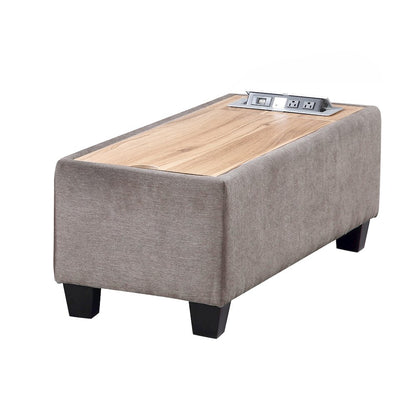 Light Gray Upholstered Storage Ottoman Console Table with Wooden Top
