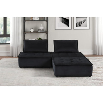 Anna Black Velvet 3 Pc Sectional Sofa Ottoman