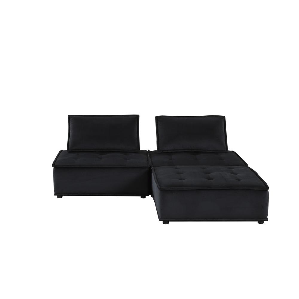 Anna Black Velvet 3 Pc Sectional Sofa Ottoman