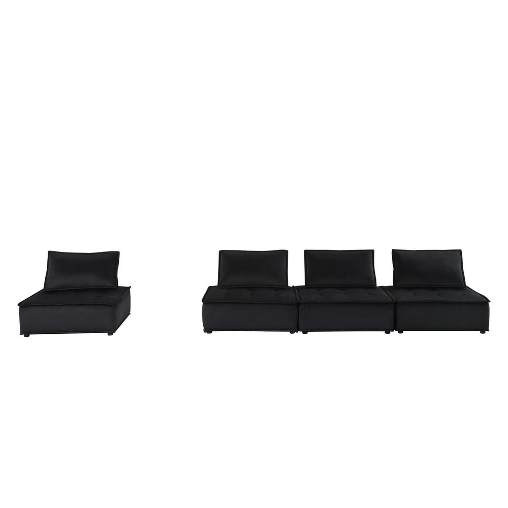 Anna Black Velvet 4-Seater Modular Sofa
