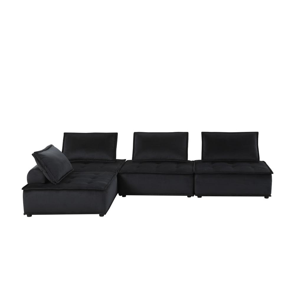 Anna Black Velvet 4-Seater Modular Sofa