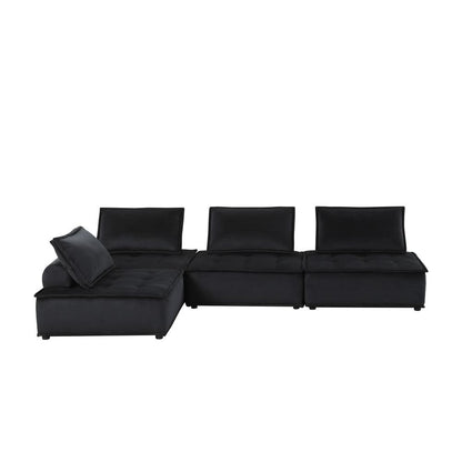 Anna Black Velvet 4-Seater Modular Sofa