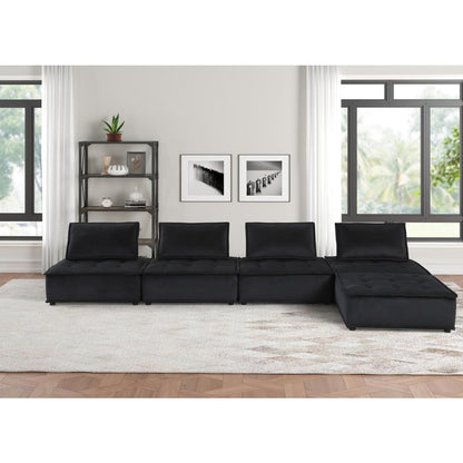 Anna Black Velvet, 5 Pc Sectional Sofa Ottoman