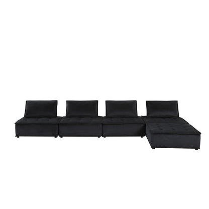 Anna Black Velvet, 5 Pc Sectional Sofa Ottoman