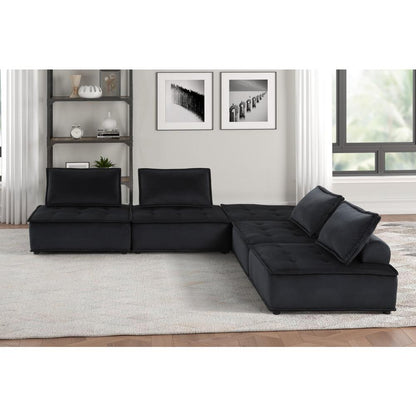 Anna Black Velvet, 5 Pc Sectional Sofa Ottoman