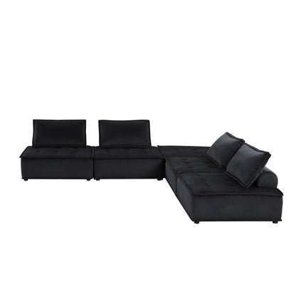 Anna Black Velvet, 5 Pc Sectional Sofa Ottoman