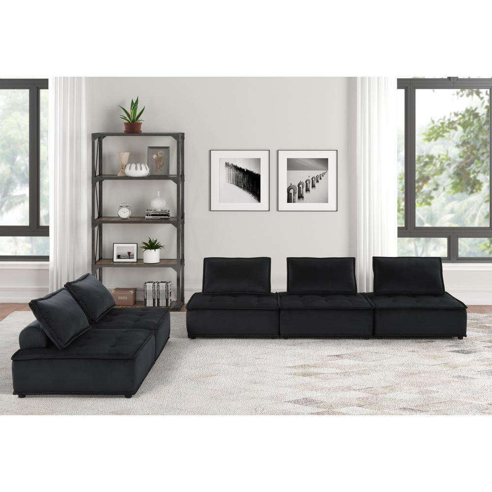 Anna Black Velvet, 5 Pc Sectional Sofa Ottoman
