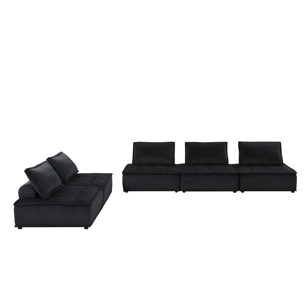 Anna Black Velvet, 5 Pc Sectional Sofa Ottoman