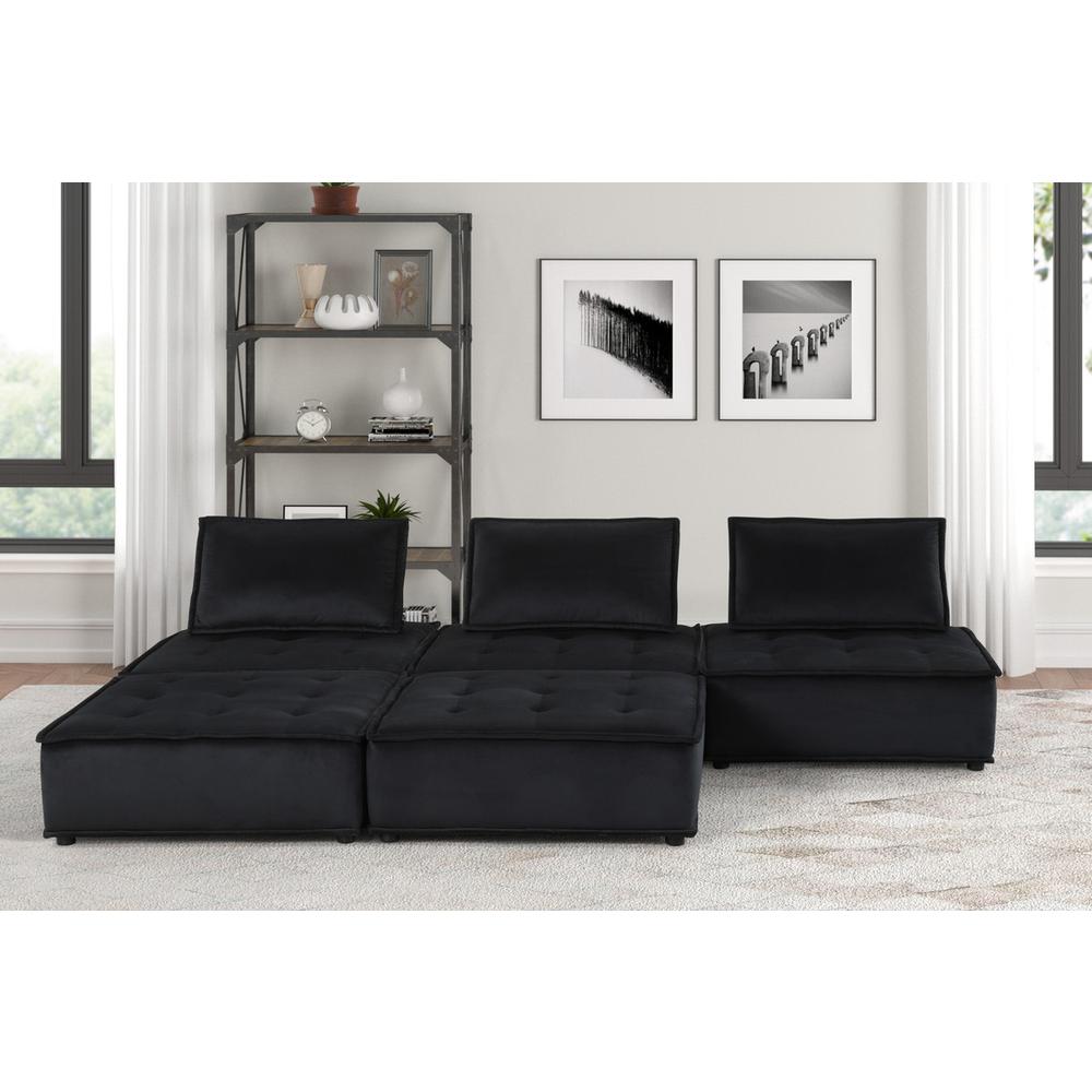 Anna Black Velvet, 5 Pc Sectional Sofa Ottoman