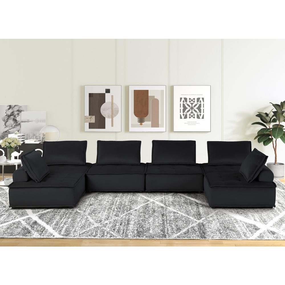 Anna Black Velvet 6-Seater U-Shape Modular Sectional Sofa