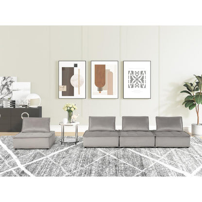 Anna Light Gray Velvet 4-Seater Modular Sofa