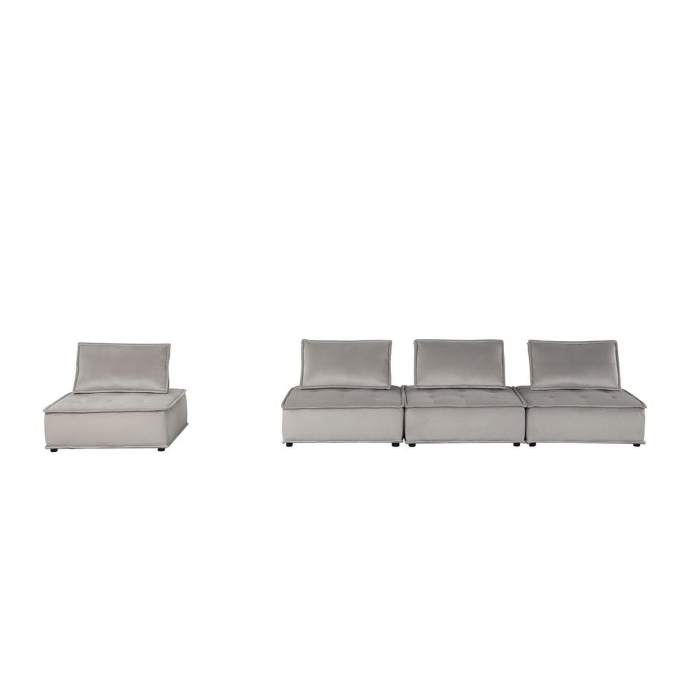 Anna Light Gray Velvet 4-Seater Modular Sofa