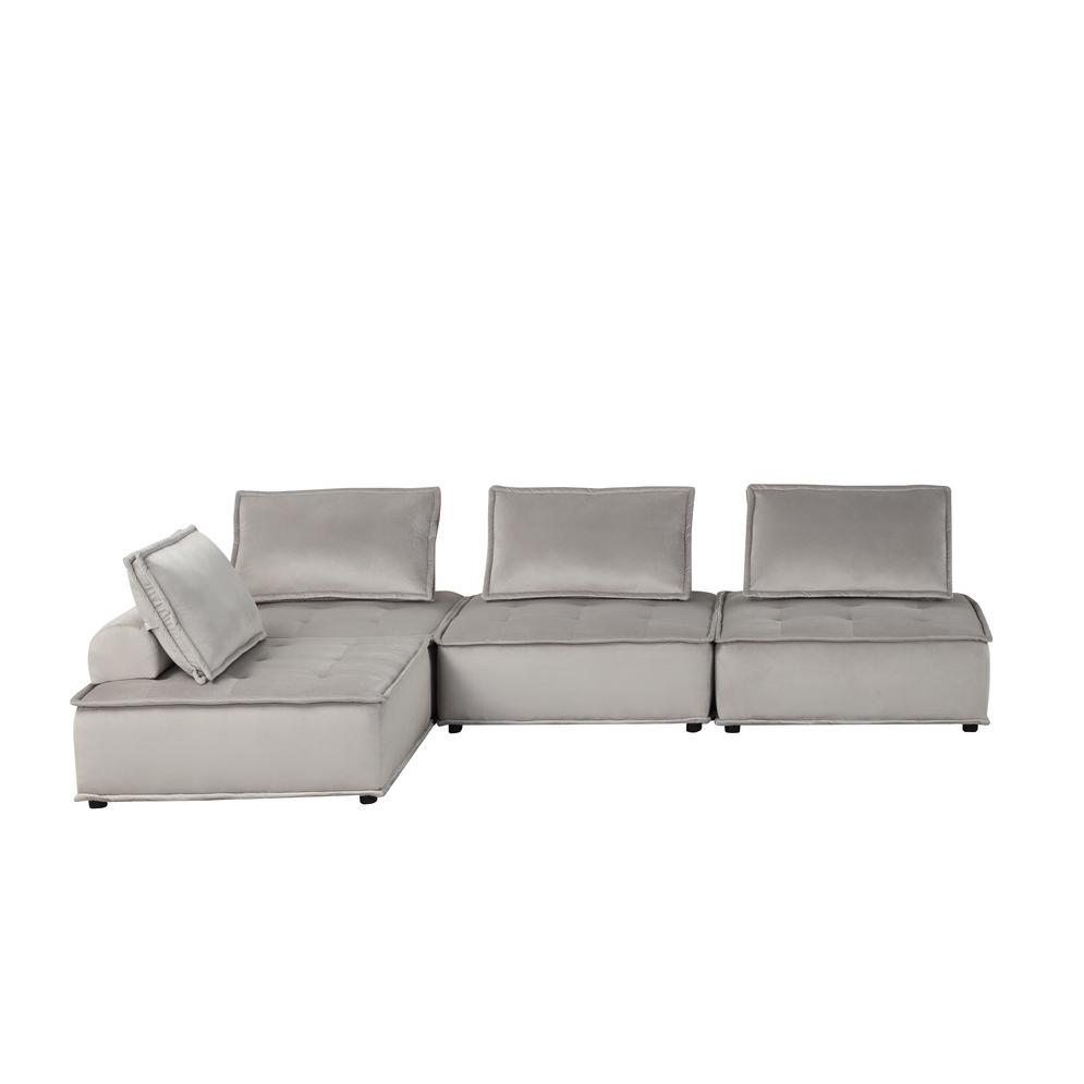Anna Light Gray Velvet 4-Seater Modular Sofa