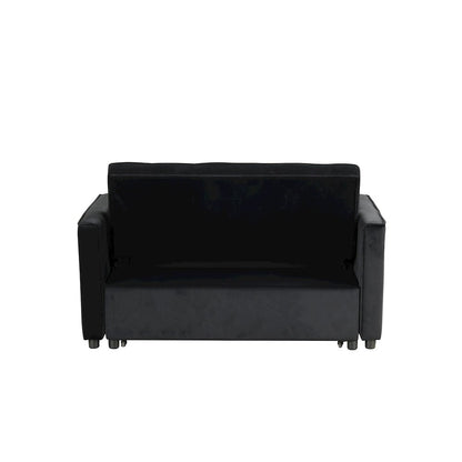 53.5"W Black Velvet Convertible Sleeper Loveseat with Tufting