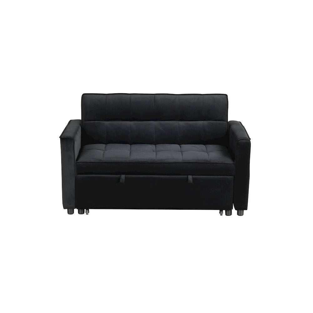 53.5"W Black Velvet Convertible Sleeper Loveseat with Tufting