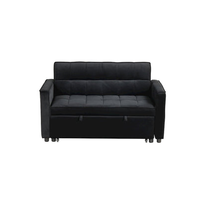 53.5"W Black Velvet Convertible Sleeper Loveseat with Tufting