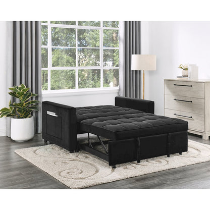 53.5"W Black Velvet Convertible Sleeper Loveseat with Tufting
