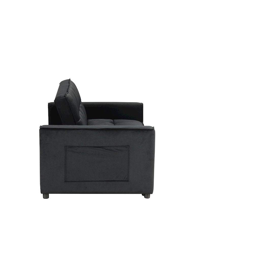 53.5"W Black Velvet Convertible Sleeper Loveseat with Tufting