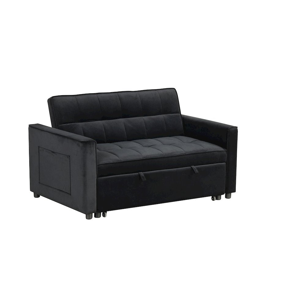 53.5"W Black Velvet Convertible Sleeper Loveseat with Tufting
